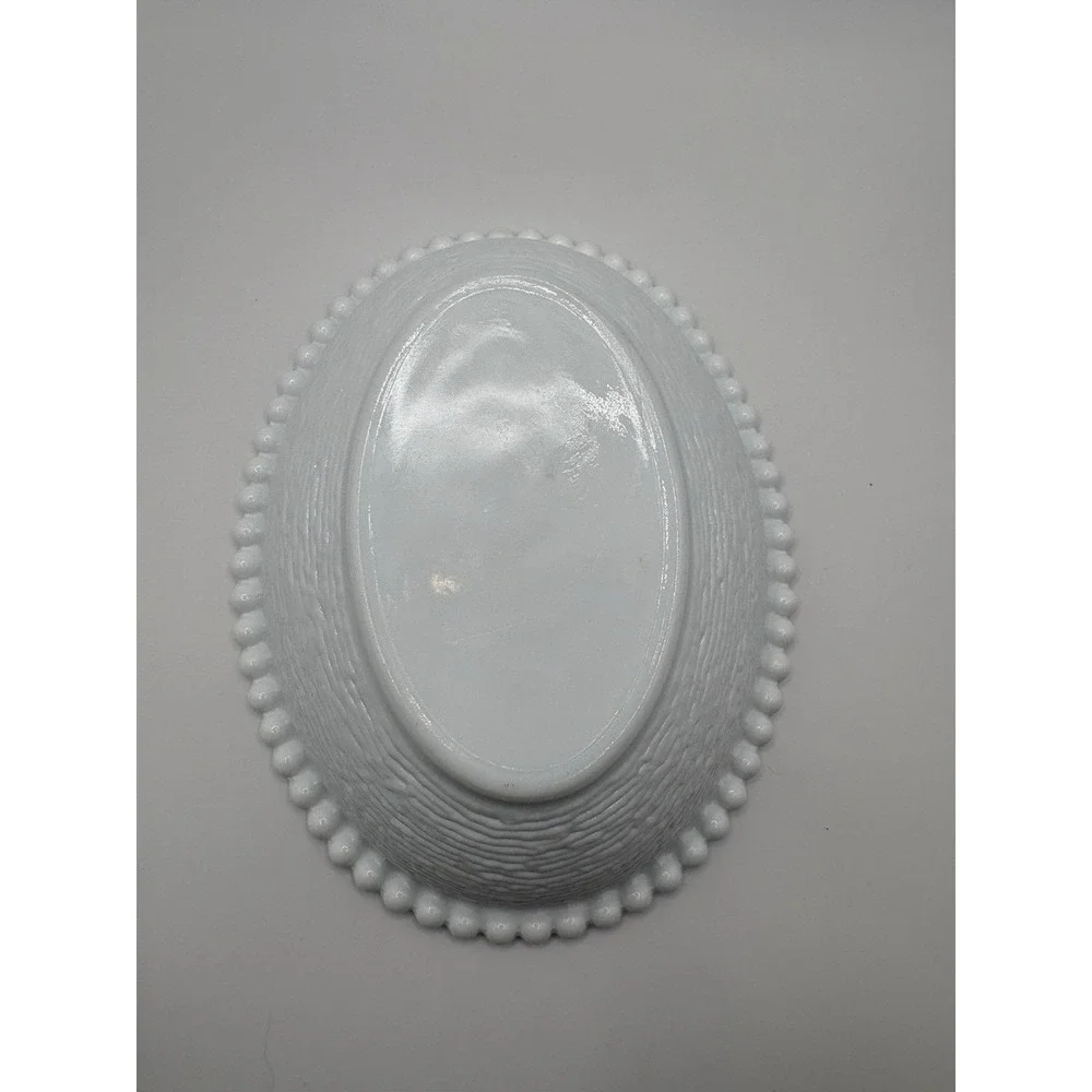 Indiana Glass Vintage White Milk Glass Hen On Nest HON Dish Beaded 7
